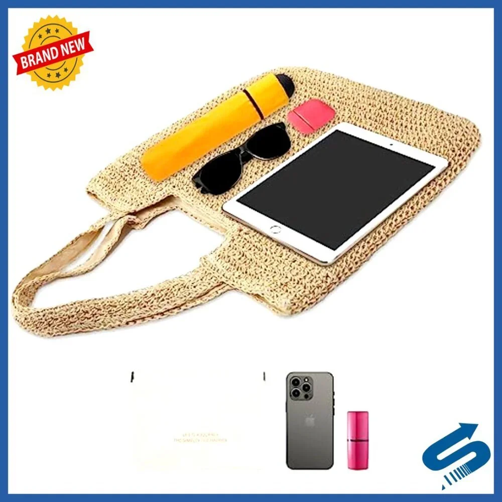 Large Woven Straw Tote Bag Summer Beach Travel Shoulder Handbag Boho Chic